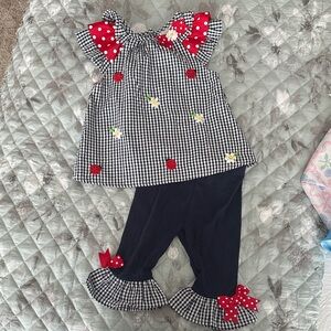 Girls' Gingham Top and Pants Set with Red Accents